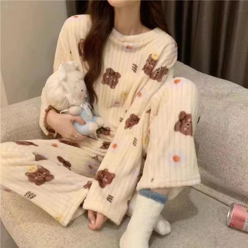 Women's Cute Coral Fleece Warm Thickened Loungewear