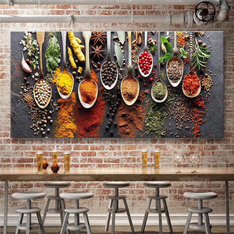 HD Modern Home Leaflet Kitchen Spice Painting Canvas Mural