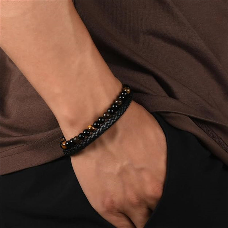 Multilayer Men's Leather Bracelet With Card