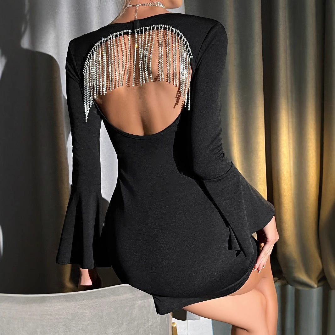 Women's Design Tassel Rhinestone Hollow Out Party Dress