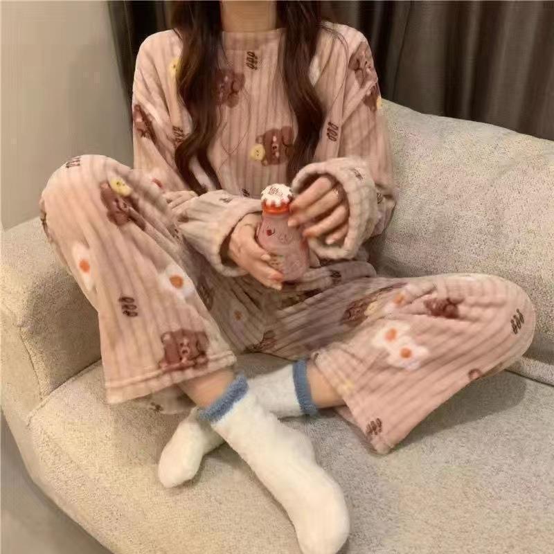 Women's Cute Coral Fleece Warm Thickened Loungewear