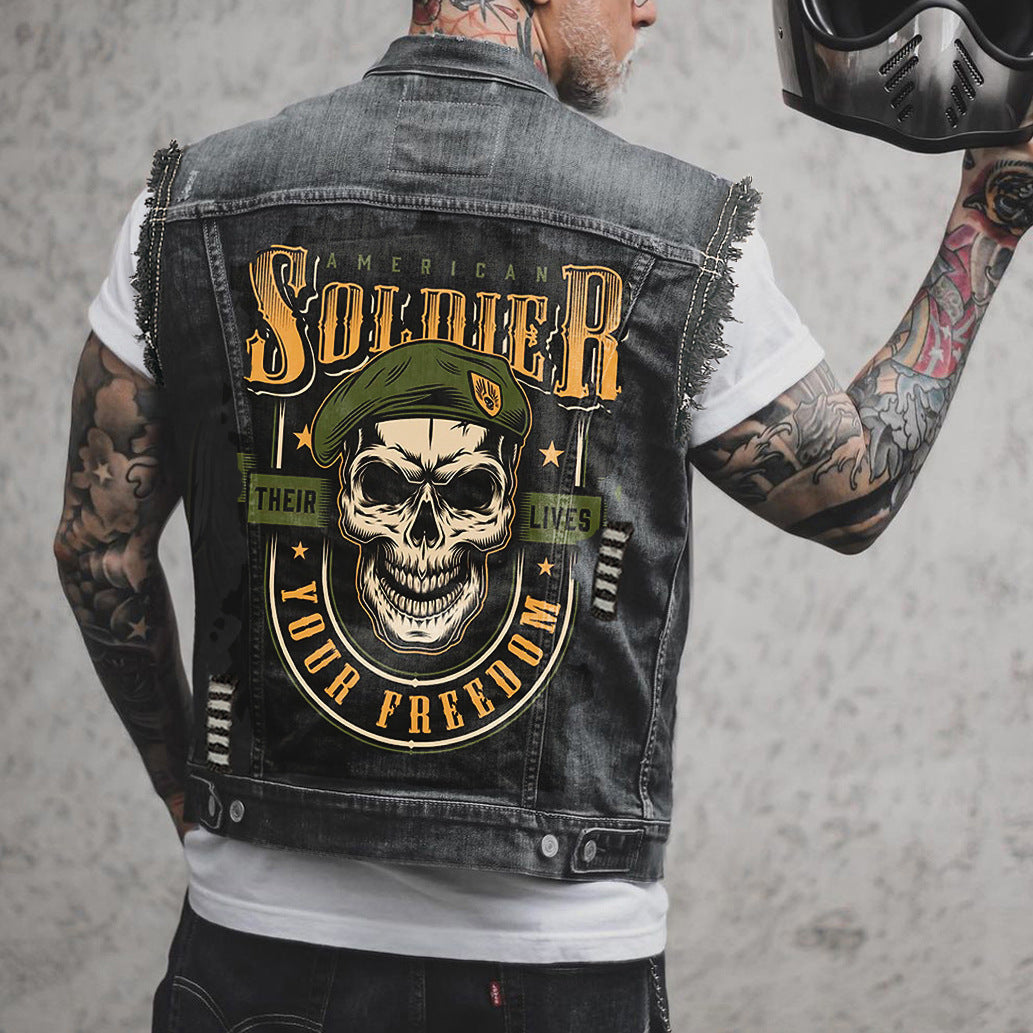 Motorcycle Denim Classic Sleeveless Jacket Top