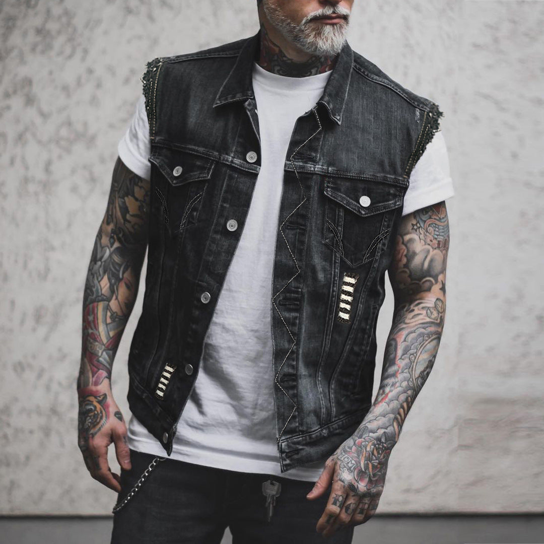 Motorcycle Denim Classic Sleeveless Jacket Top