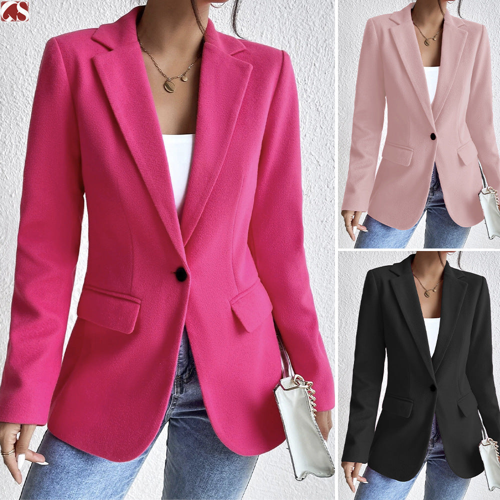 Women’s Solid Color Slim Fit Coat – Elegant Long Sleeve Button Style