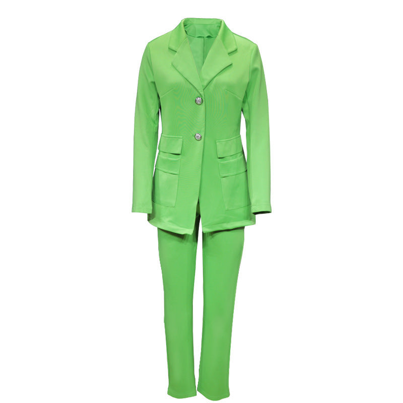 Women's Fashion Temperament Office Wear Solid Color Suit Two-piece Set