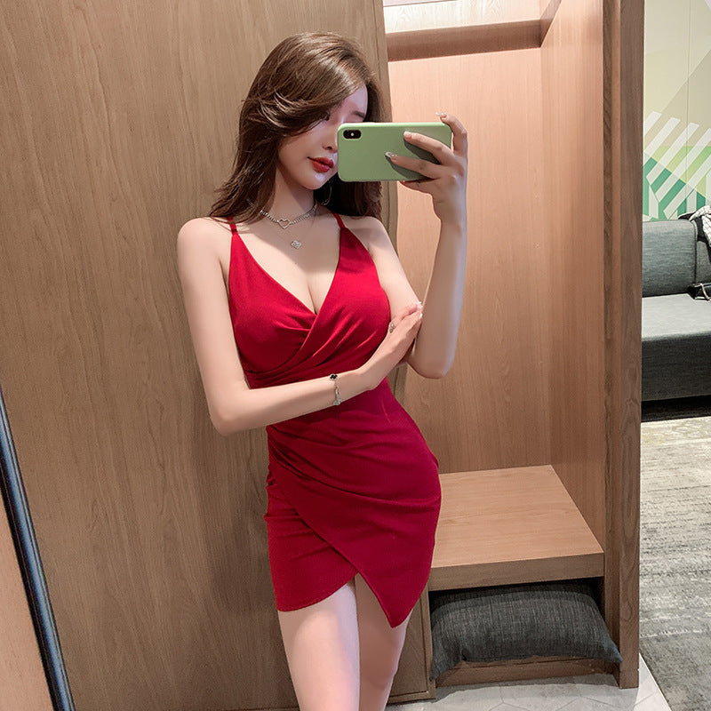 Night Show V-neck Skinny Bag Hip Suspender Dress