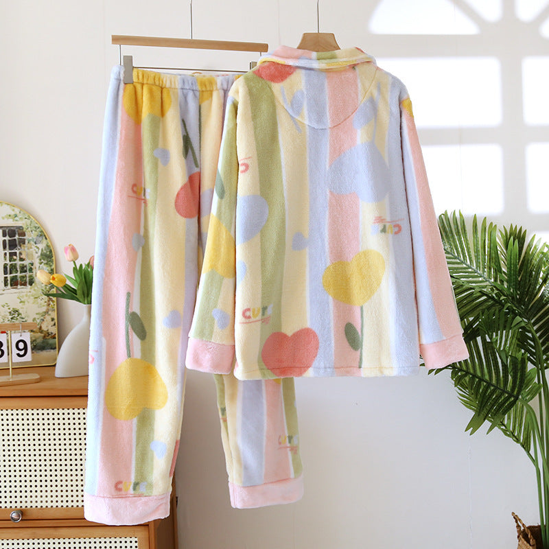 Women's Loose Flannel Fleece-lined Loungewear Suit