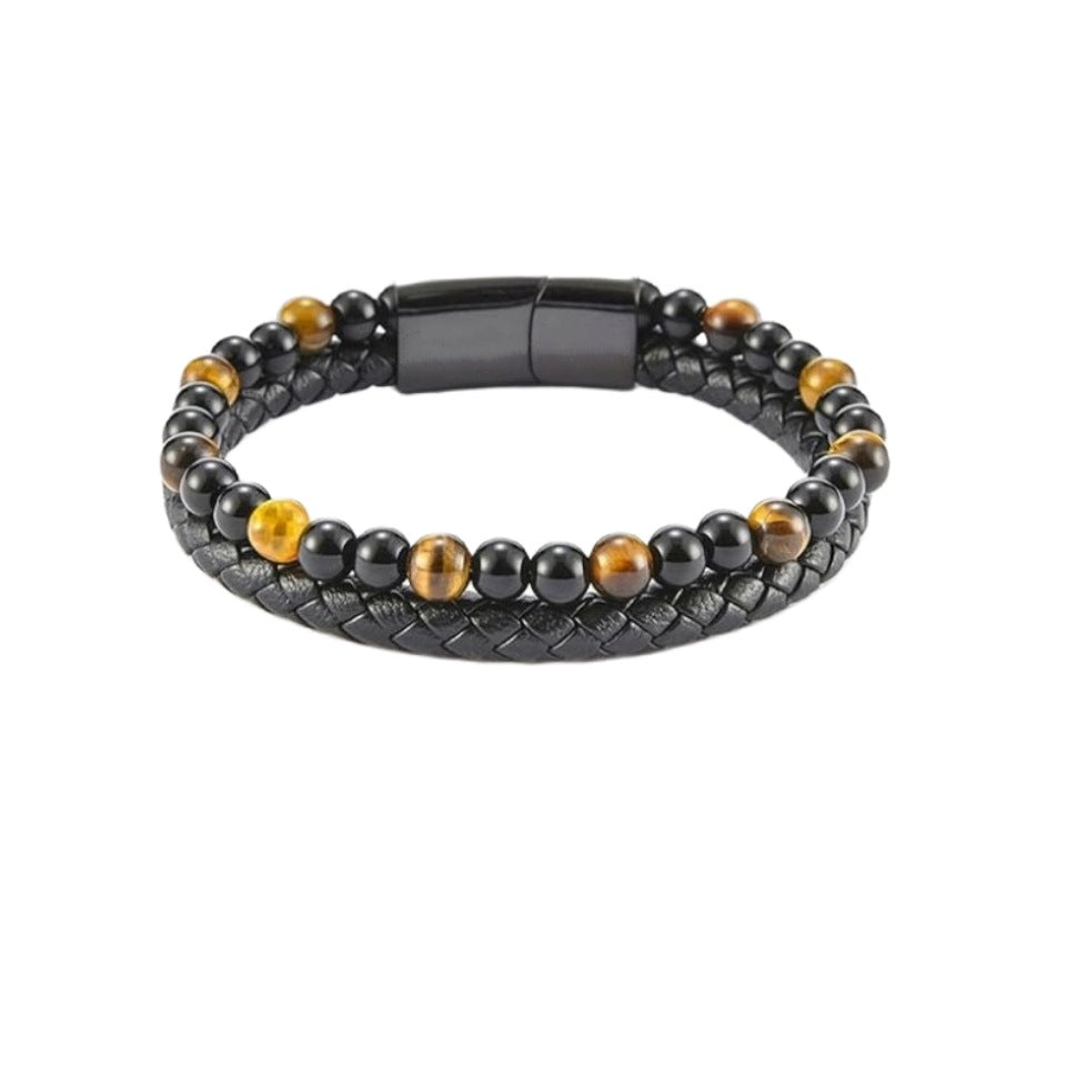 Multilayer Men's Leather Bracelet With Card